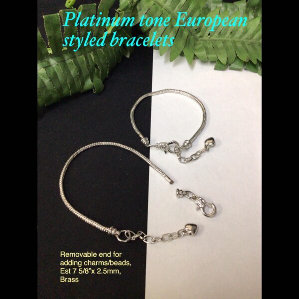 Platinum tone European styled bracelets