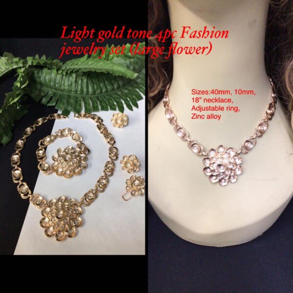 Light gold tone 4pc Fashion jewelry set (large flower) 30% OFF!