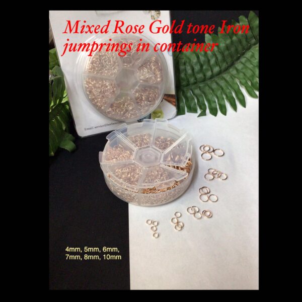 Mixed Rose Gold tone Iron jumprings in container