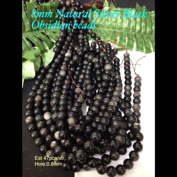 8mm Natural Silver Black beads (est 47pcs)