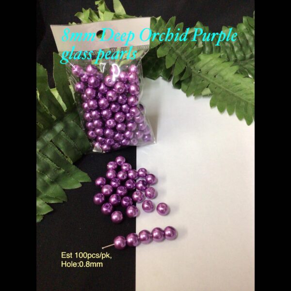 8mm Deep Orchid purple glass pearls (est 100pcs)