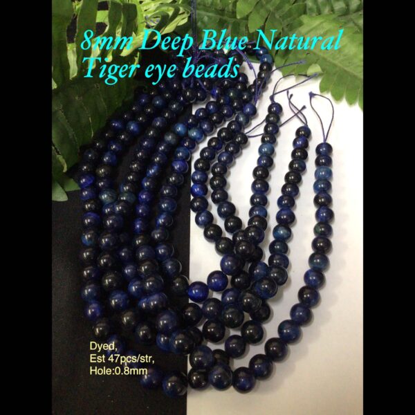 8mm Deep Blue Natural Tiger eye beads (est 46-47pcs)