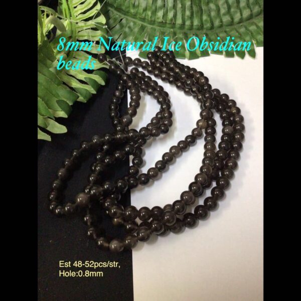 8mm Natural Ice Obsidian beads