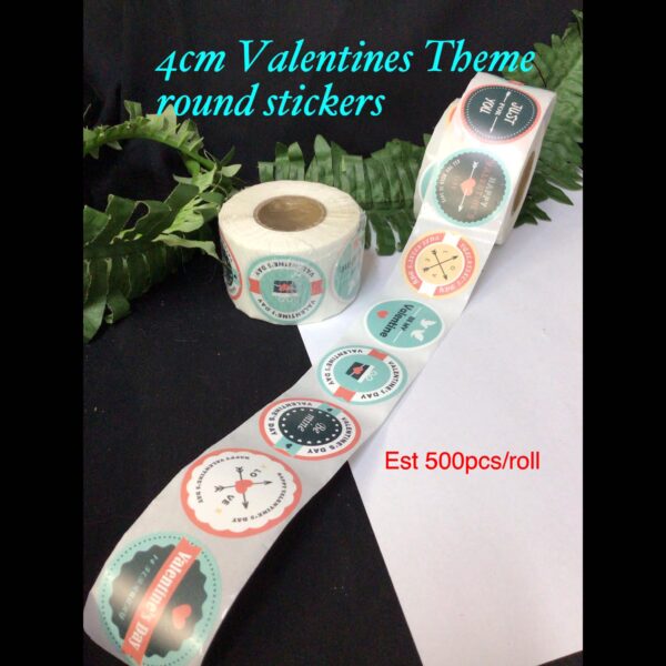 4cm Valentines Theme round stickers (est 500pcs/roll)