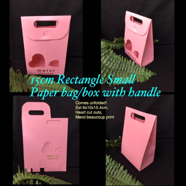 15cm Pink Rectangle Small Paper bag/box with handle (5pcs) slightly discoloured edges!