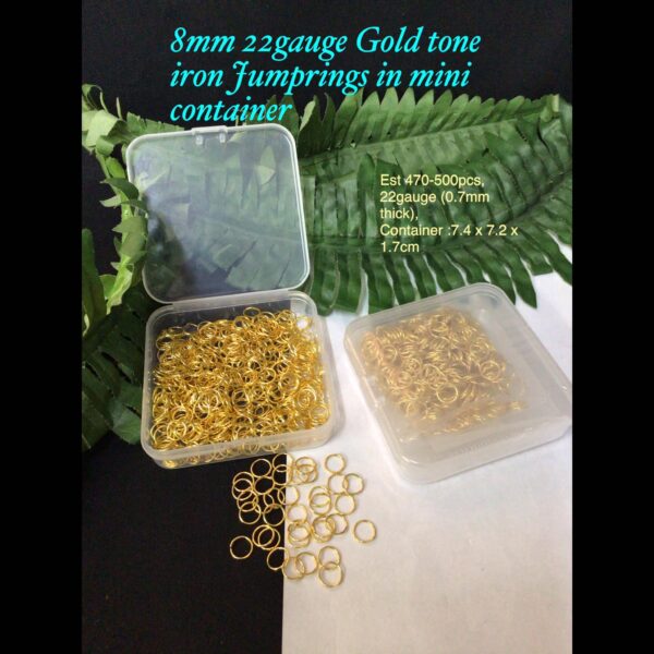 8mm 22gauge Gold tone iron jumprings in mini container