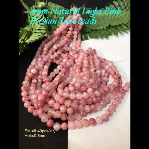 8mm Natural Light Pink Persian Jade beads (est 48-49pcs)