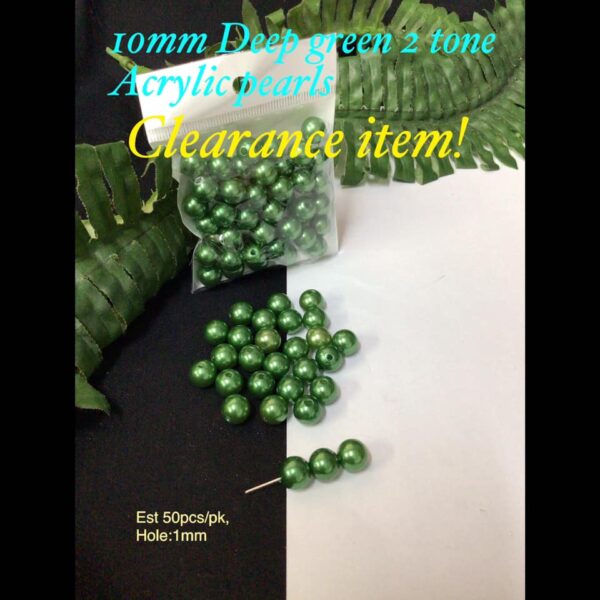 10mm Deep green 2 tone Acrylic pearls (est 50pcs)