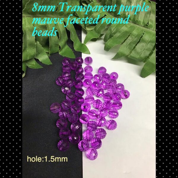 8mm Transparent Purple Mauve Acrylic round faceted beads (est 100pcs)