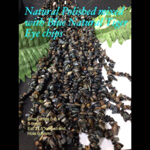 Natural Polished Mixed with Blue Natural Tiger Eye chips (31.5" long) 20% off!