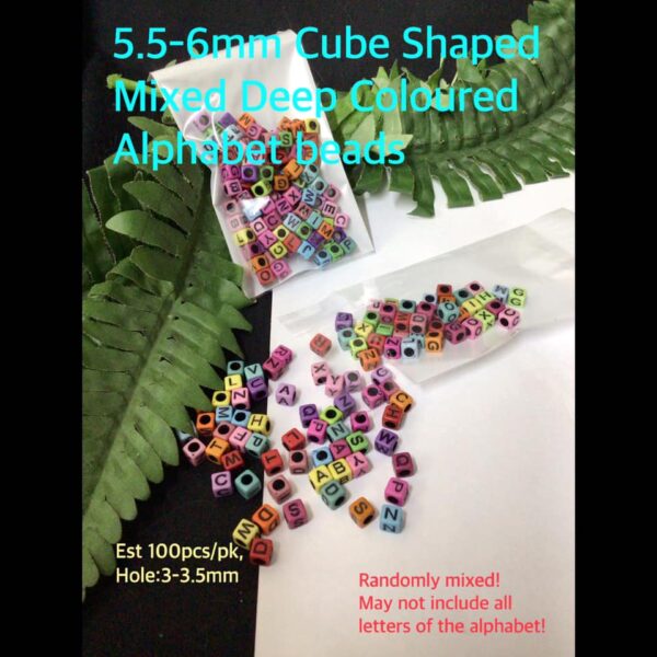 5.5-6mm Cube Shaped Mixed Deep Coloured Acrylic Alphabet beads (est 100pcs)