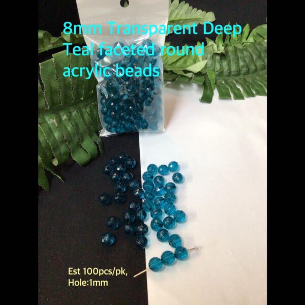 8mm Transparent Deep Teal Acrylic round faceted beads (est 100pcs)