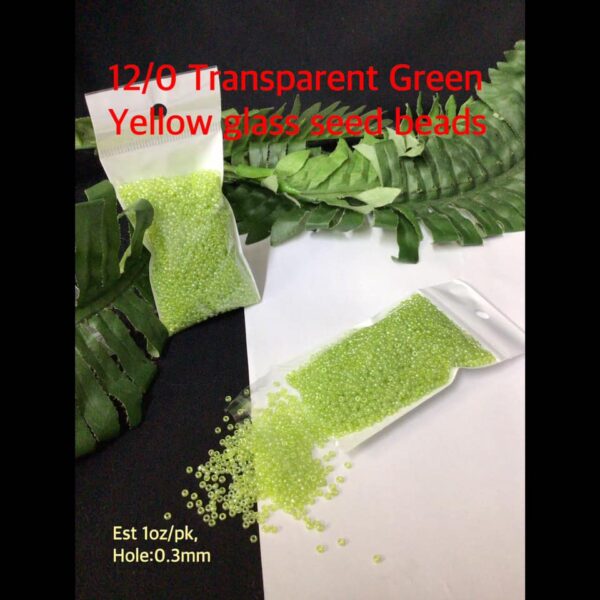 12/0 Transparent Green Yellow glass seed beads (est 1oz)