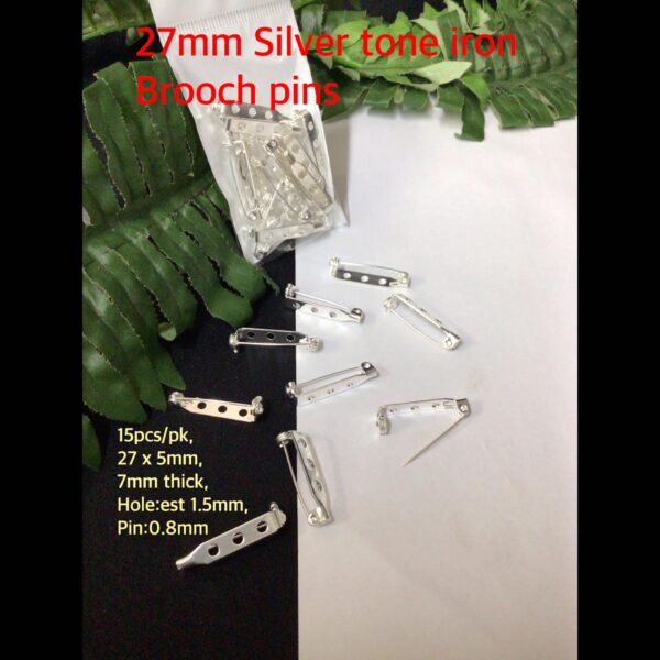 27mm Silver tone Iron Brooch Pins (15pcs)