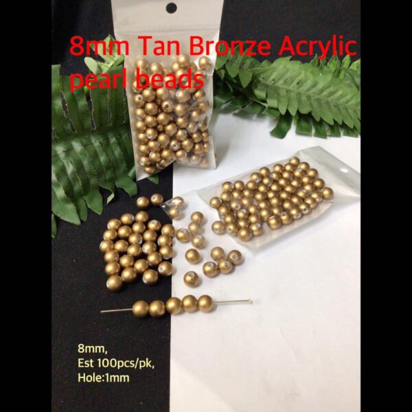 8mm Tan Bronze Acrylic pearl beads (est 100pcs)