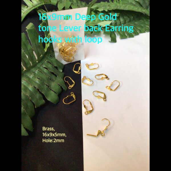 16x9mm Deep Gold tone Lever back Earring hooks with loop (10pcs)