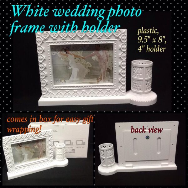 White wedding photo frame with holder