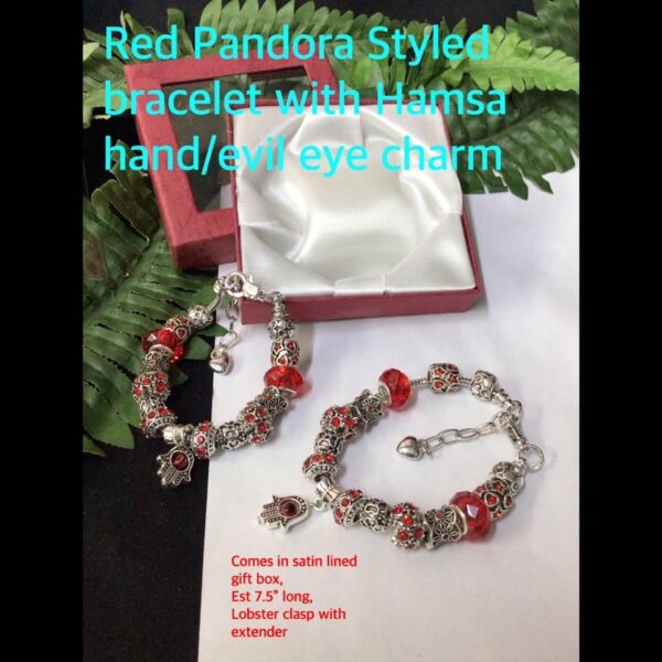 Red Pandora Styled bracelet with Hamsa hand/evil eye charm (no box!) 20% OFF!