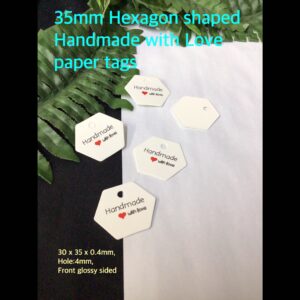 35mm Hexagon shaped Handmade with Love paper tags (20pcs)