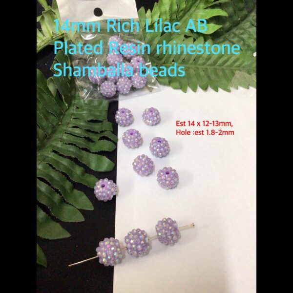 14mm Rich Lilac Ab Plated Resin Rhinestone balls (10pcs)