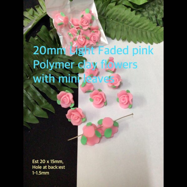 20mm Light faded Pink Polymer clay flowers (10pcs)