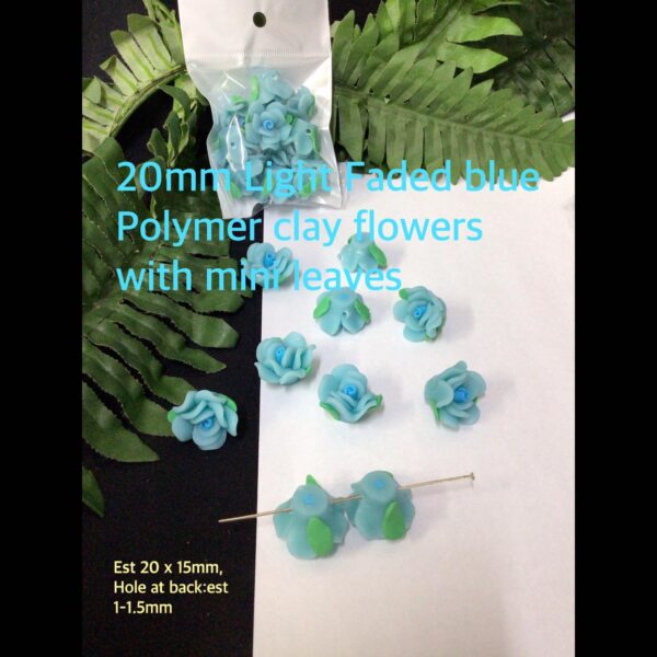 20mm Light faded Blue Polymer clay flowers (10pcs)