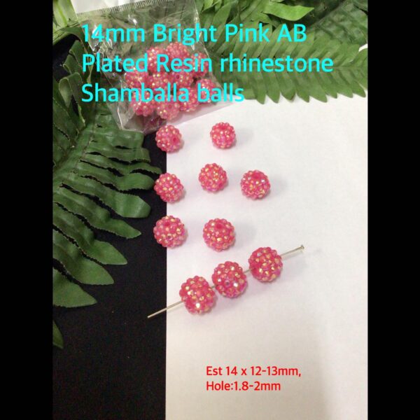 14mm Bright Pink Ab Plated Resin Rhinestone balls (10pcs)