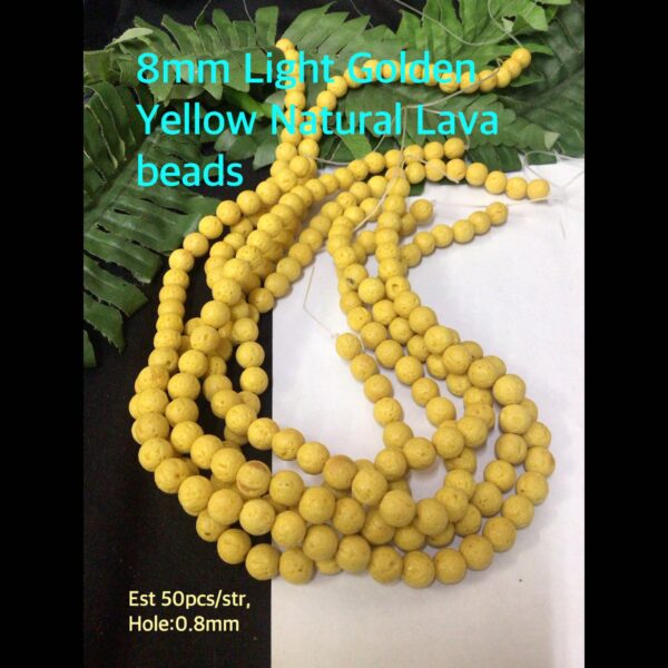 8mm Light Golden Yellow Natural Lava beads (est 50pcs)