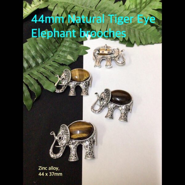 44mm Natural Tiger Eye Elephant brooches