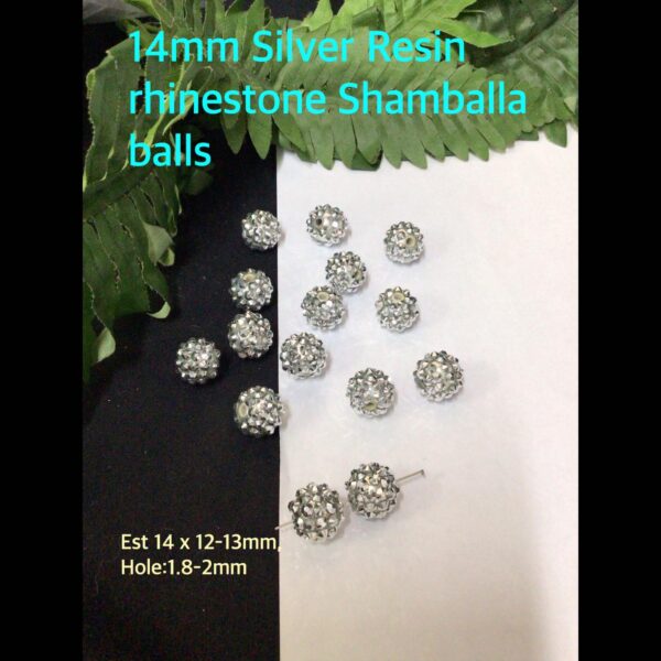 14mm Silver Resin Rhinestone balls (10pcs)