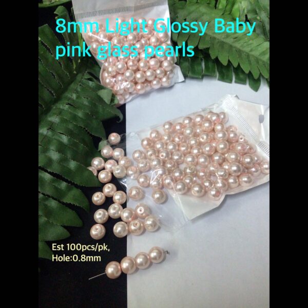 8mm Light Glossy Baby pink glass pearls (est 100pcs)