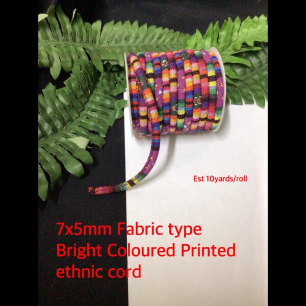 7x5mm Fabric Type Bright Coloured Printed Ethnic Cord (est 10yards) 30% off!