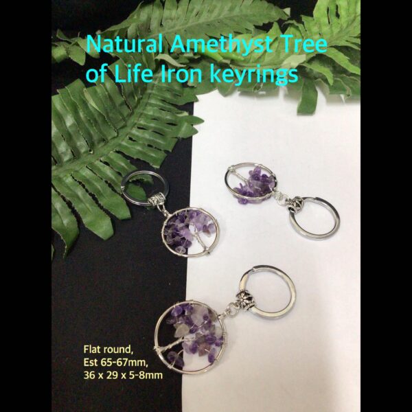 Natural Amethyst Tree of Life Iron Keyrings