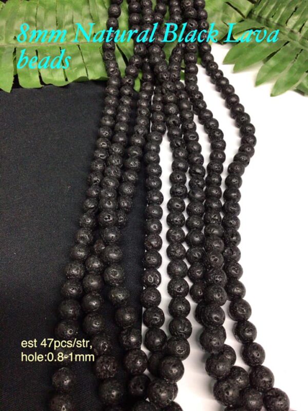 8mm Natural Black Lava beads (est 47-48pcs)