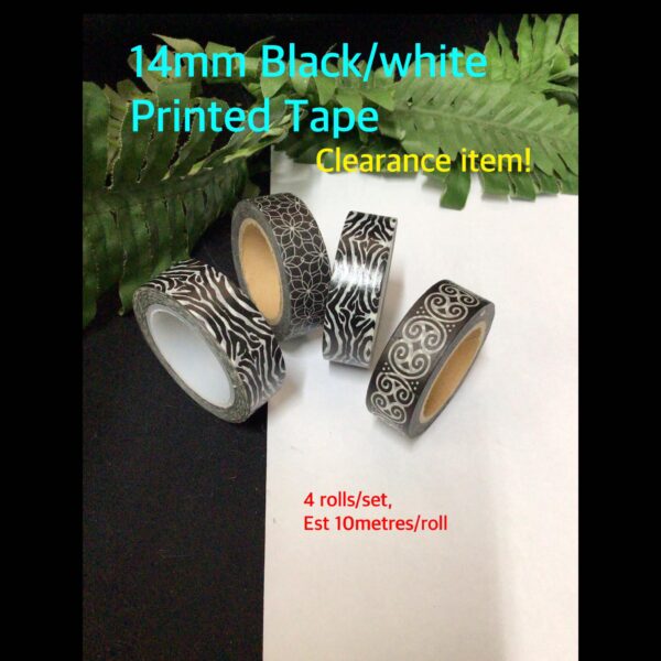 14mm Black/White Printed tape (4 rolls) 30% OFF!