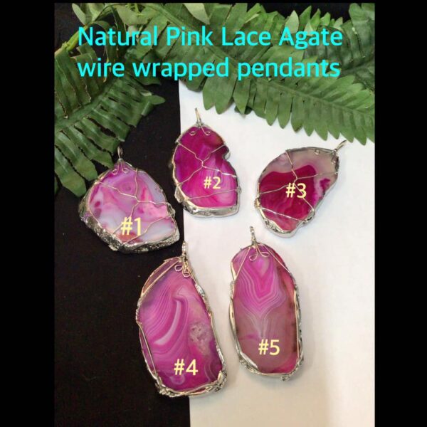 Natural Sliced Pink Lace Agate wire wrapped pendants