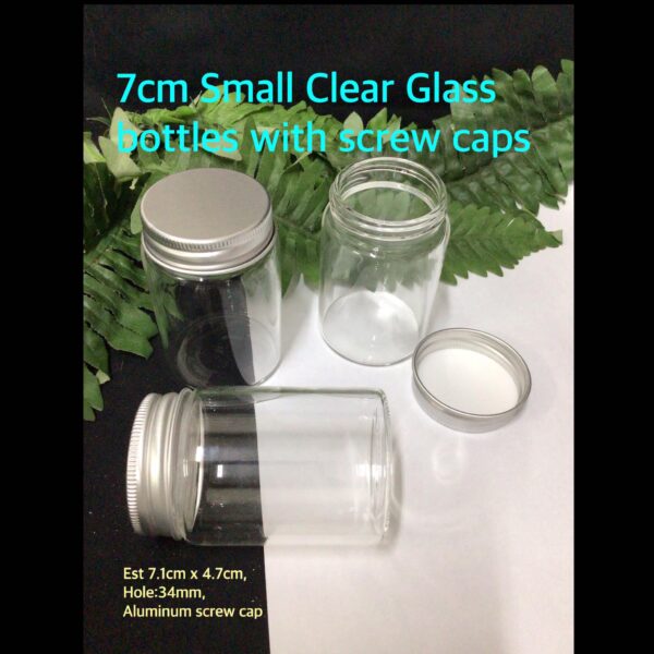 7cm Small Clear Glass bottles with screw caps