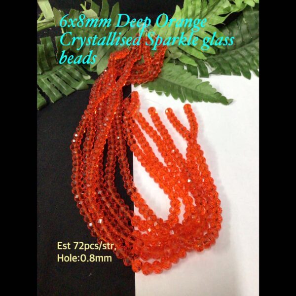 6x8mm Deep Orange Crystallised Plated Sparkle glass beads (est 72pcs)