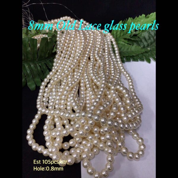 8mm Old Lace glass pearls (est 105pcs)