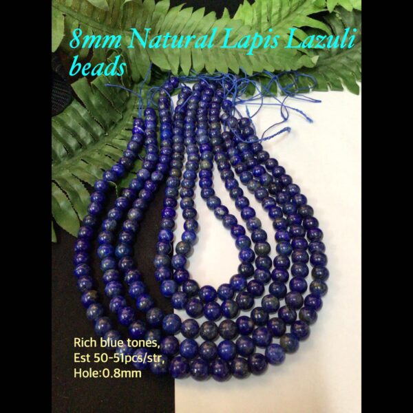 8mm Natural Lapis Lazuli beads (est 50-51pcs) Rich blue tones