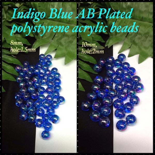 Indigo Blue AB Plated round Polystyrene acrylic beads (est 100pcs)