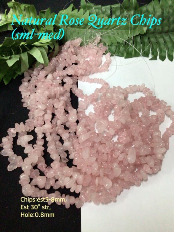 Natural Rose Quartz Chips (sml-med, est 30"strand)