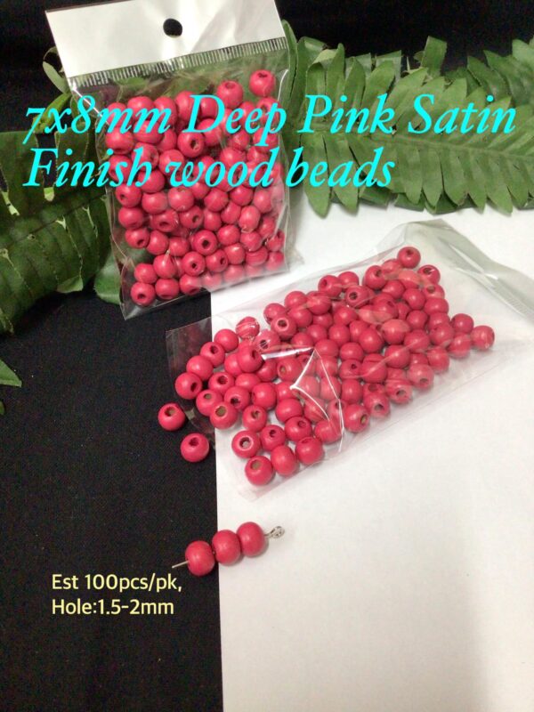 7x8mm Deep Pink satin Finish wood beads (est 100pcs)