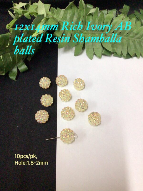 12x14mm Rich Ivory Ab Plated Resin Rhinestone balls (10pcs)