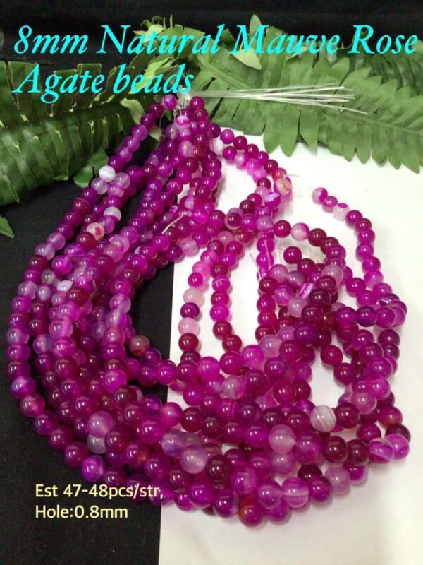 8mm Natural Mauve Rose Agate beads (est 47-48pcs)