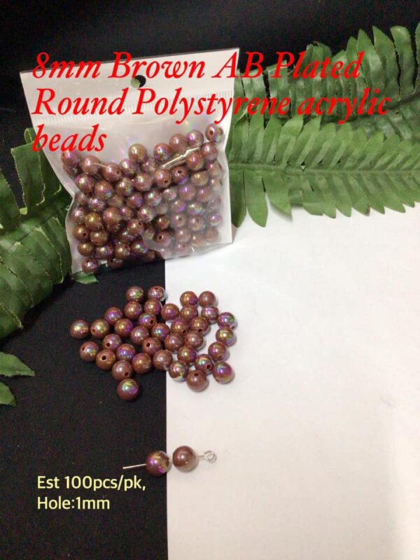 8mm Brown AB Plated Round Polystyrene acrylic beads (est 100pcs)