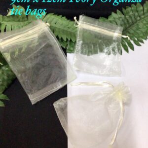 9cm x 12cm Ivory organza tie bags (10pcs)