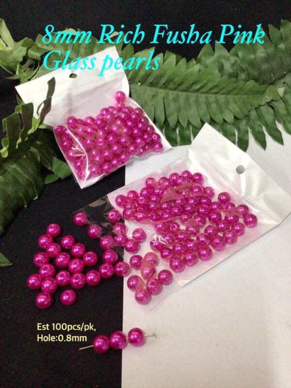 8mm Rich Fusha Pink Glass pearls (est 100pcs)