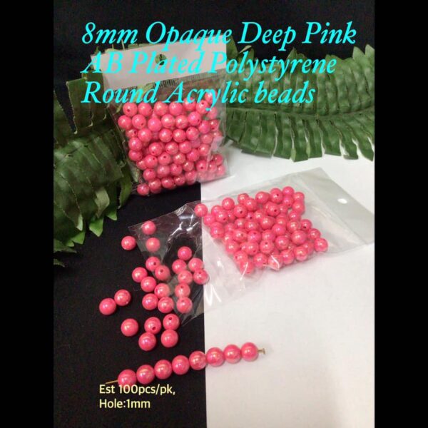 8mm Opaque Deep Pink AB Plated Polystyrene Round beads (est 100pcs)