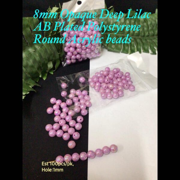 8mm Opaque Deep Lilac AB Plated Polystyrene Round beads (est 100pcs)